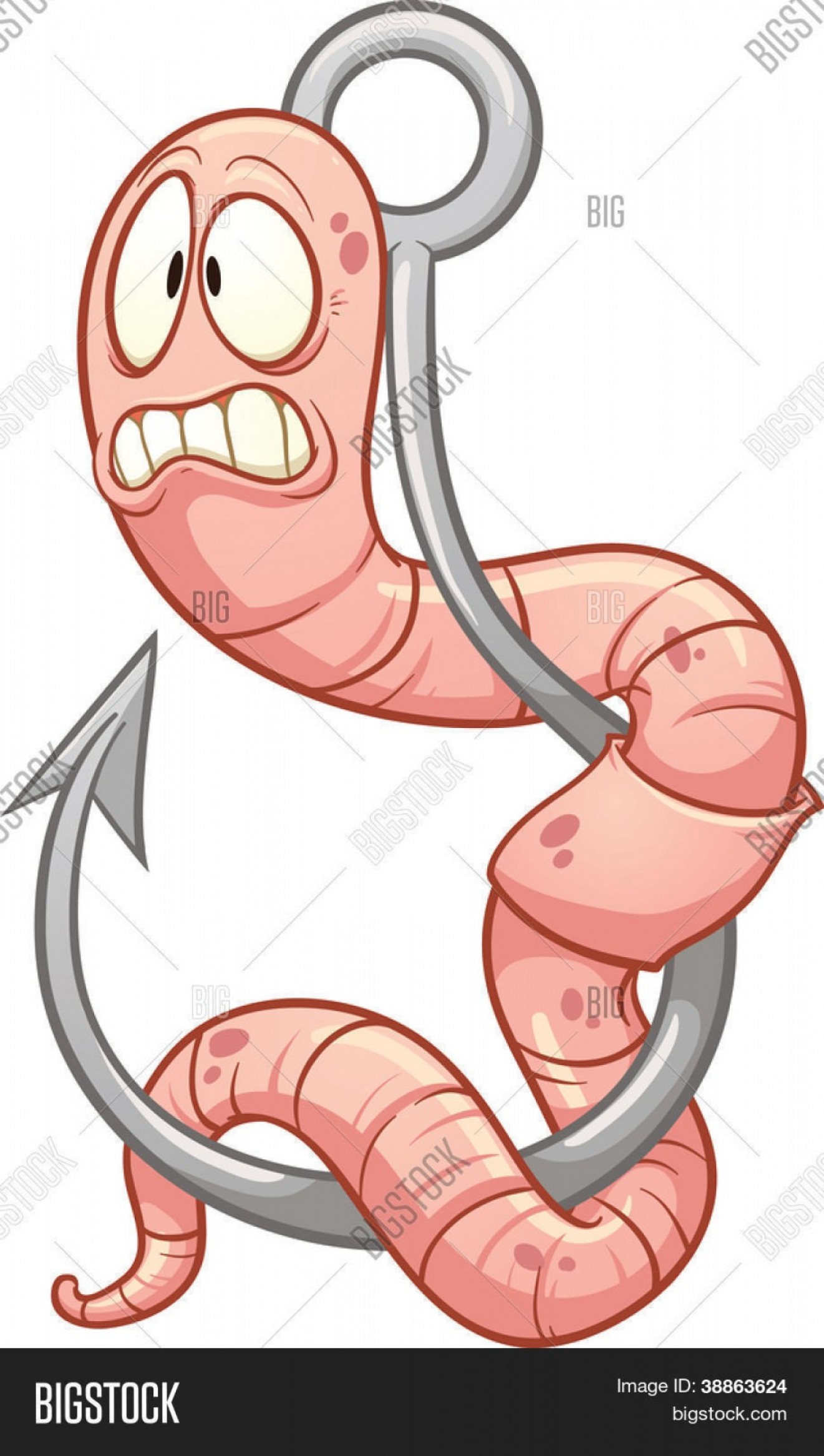 Stock Vector Scared Cartoon Worm Hanging From A Fishing Hook