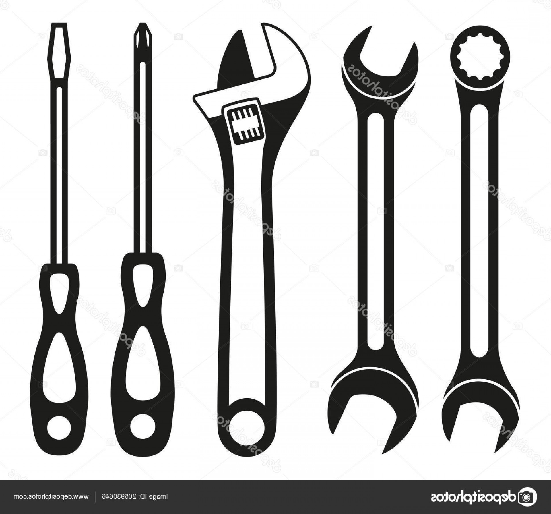 Stock Illustration Black White Wrench Screwdriver Silhouette