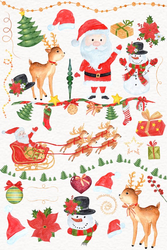 Watercolor Christmas kids clipart