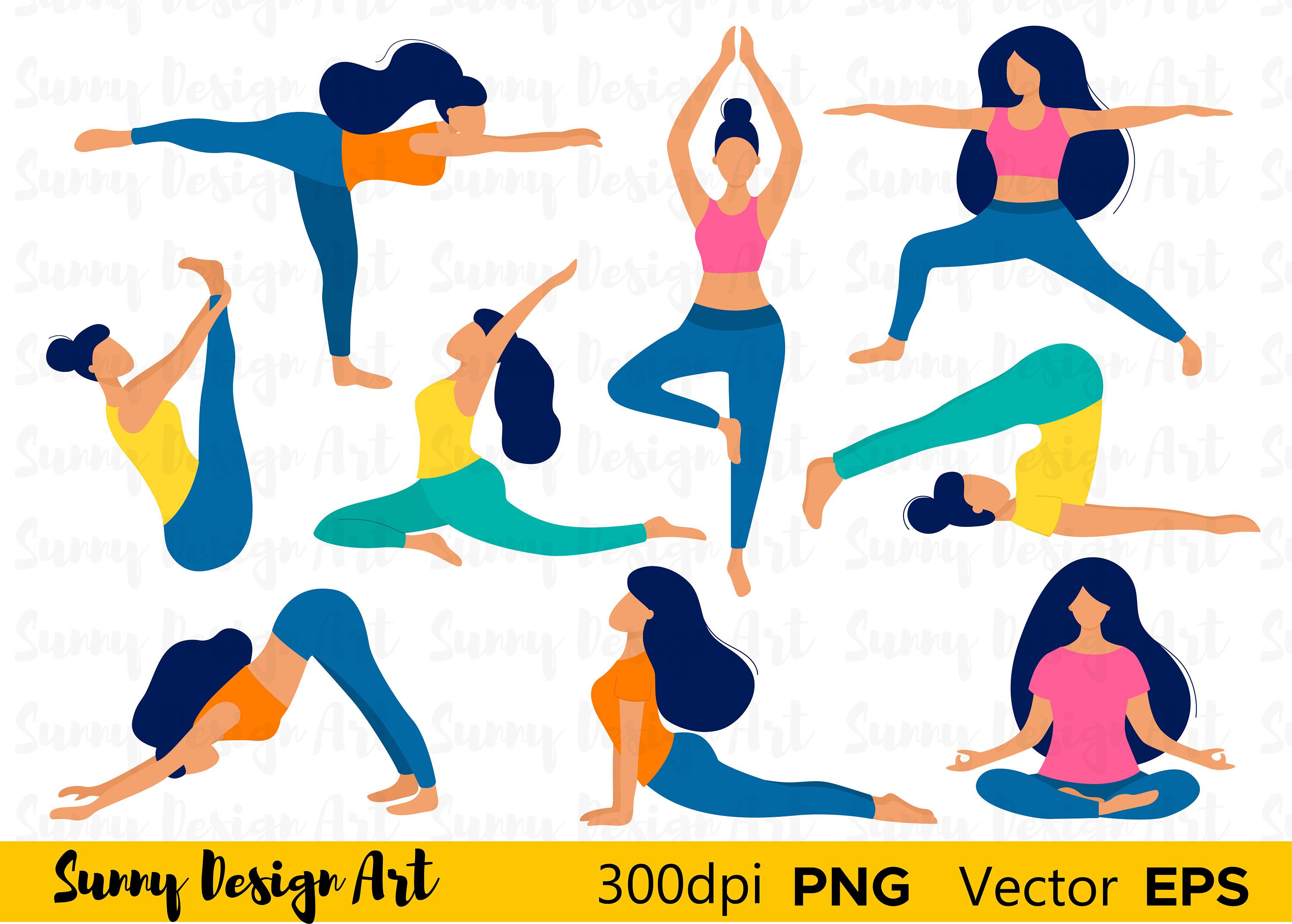 Vector Yoga Silhouette Clipart, Planner Stickers, Cute Yoga