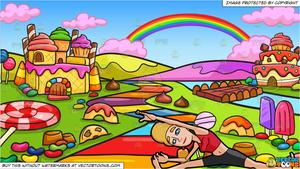 A Woman Doing A Seated Variation Of The Gate Yoga Pose and A Candy Land  Background