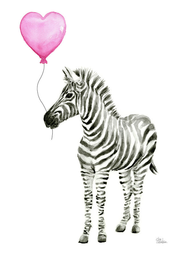 Zebra Watercolor Whimsical Animal With Balloon