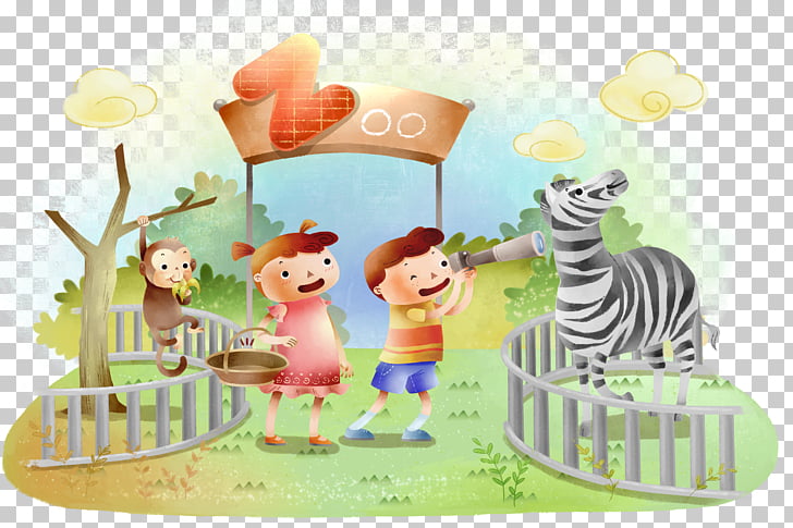 Giraffe Zoo Cartoon Illustration, Zoo zebra PNG clipart