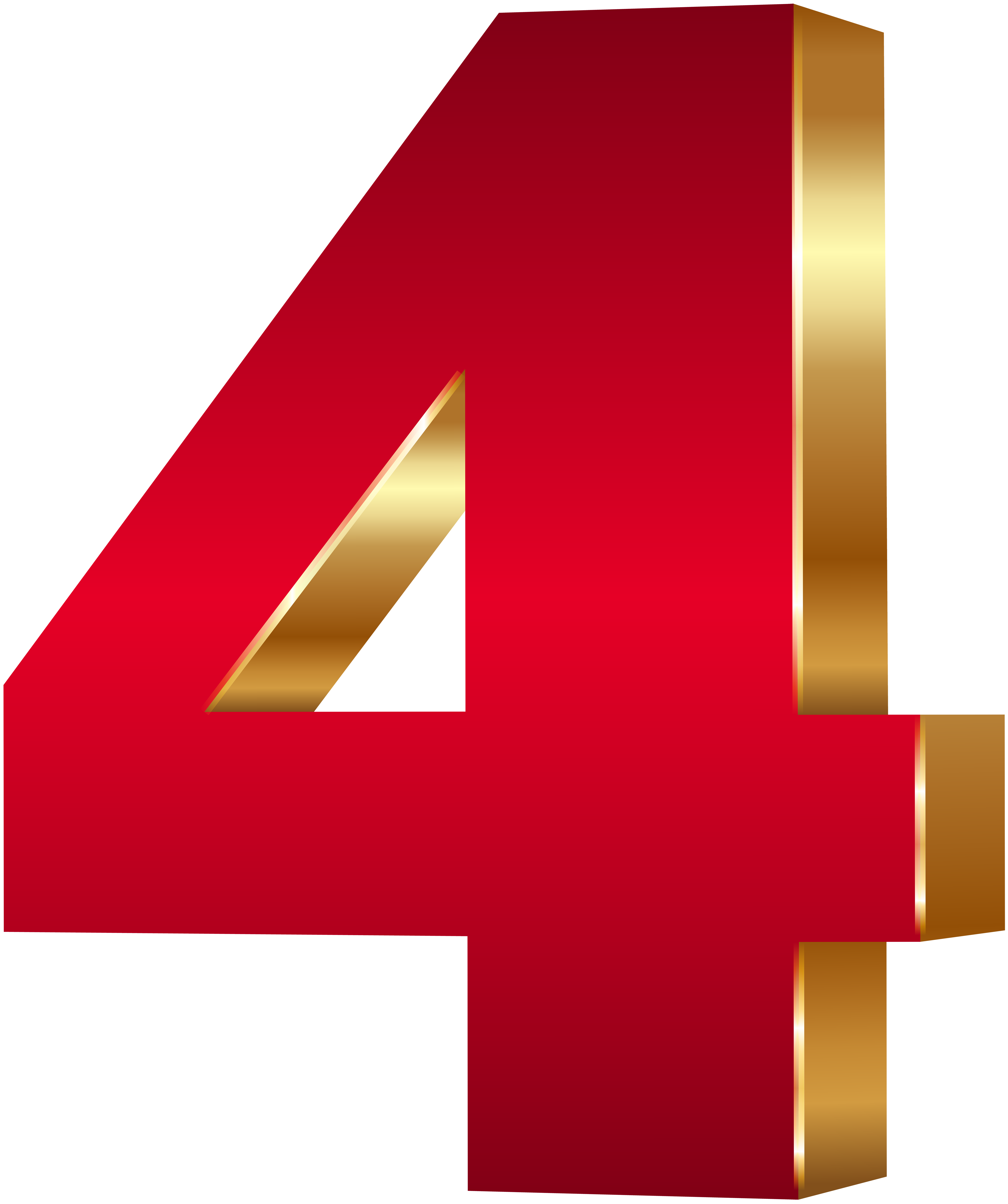 3D Number Four Red Gold PNG Clip Art Image