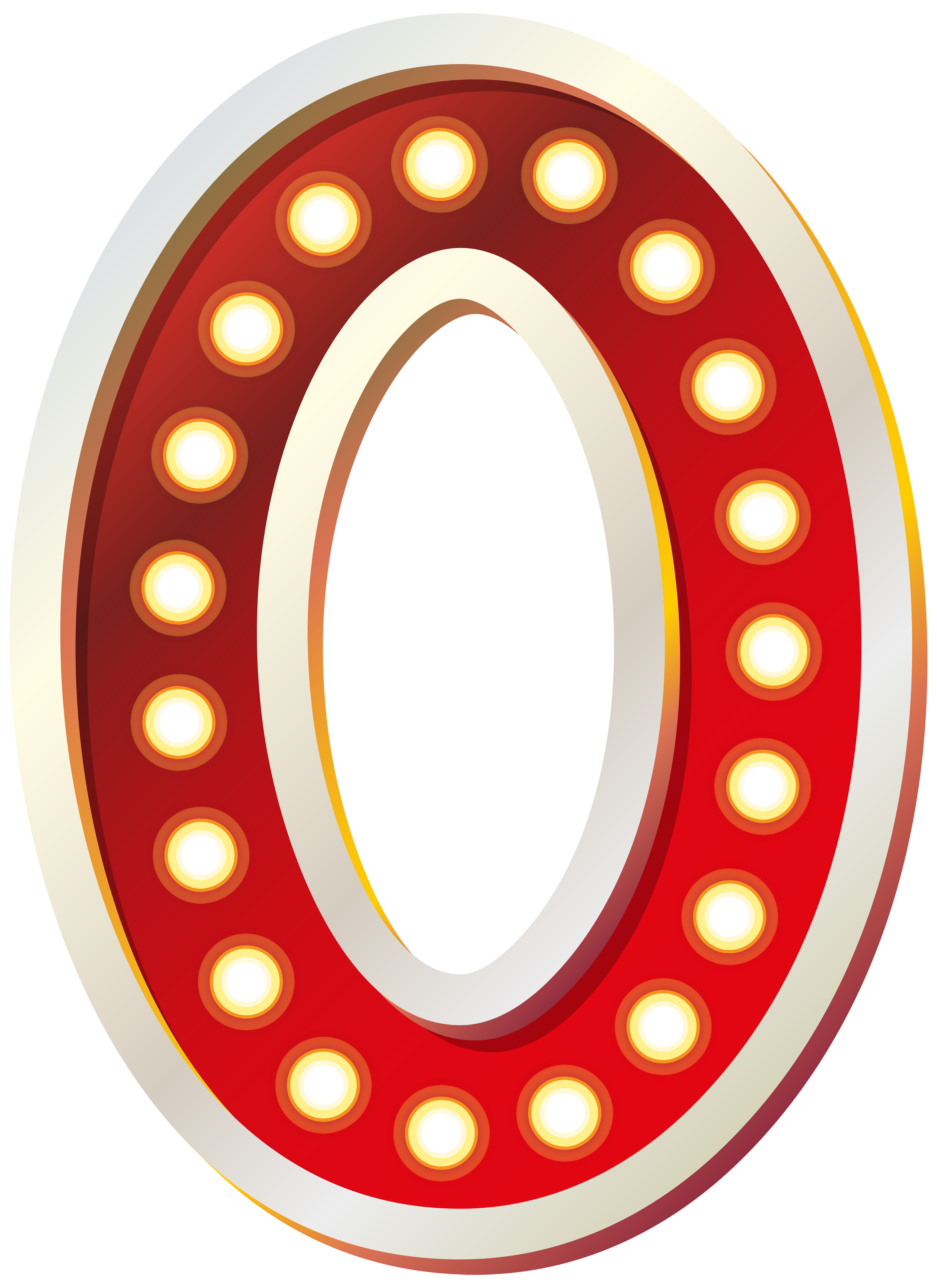 Red Number Zero with Lights PNG Clip Art Image