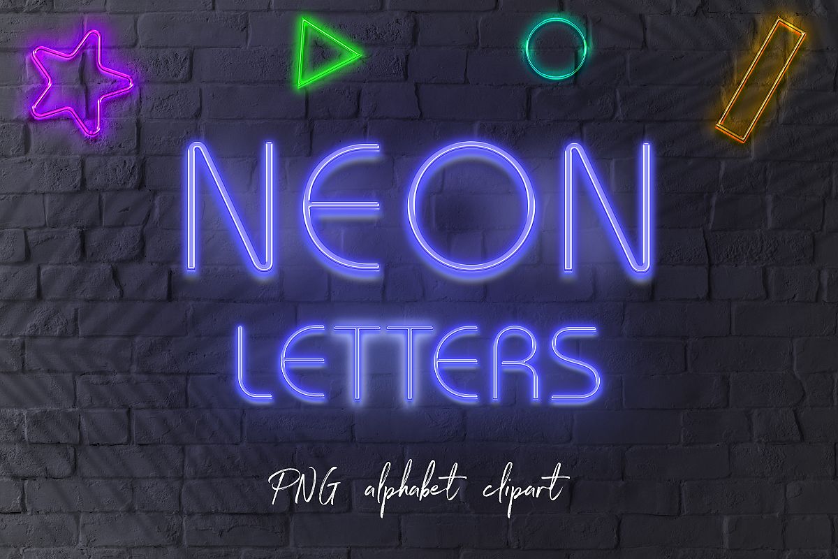 Blue neon letters.