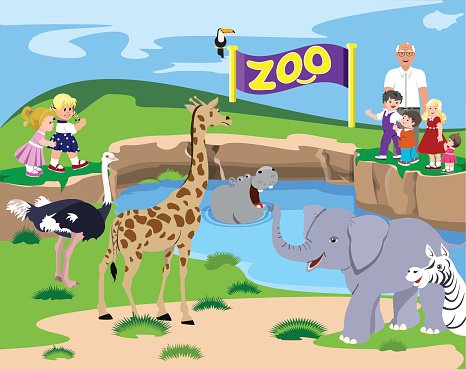 Kids At The Zoo Clipart Image