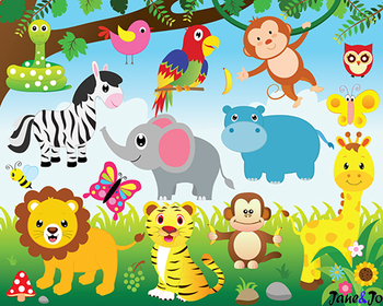 Jungle Animals Clipart Jungle Theme Safari Clipart Digital Paper Zoo  Background