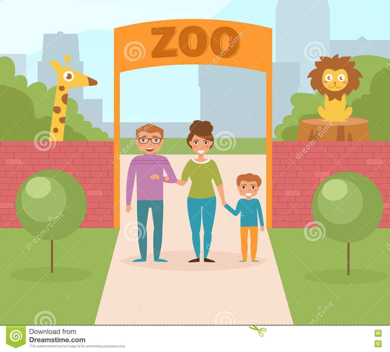 Family at the zoo clipart