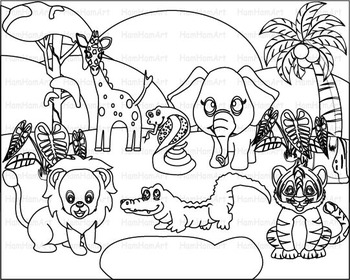 Outline Wild Jungle school Woodland Clip Art zoo line stamp africa animal