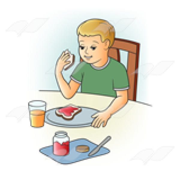 He has breakfast. Boy eat Jam cartoon. Как правильно have a Breakfast или have Breakfast.